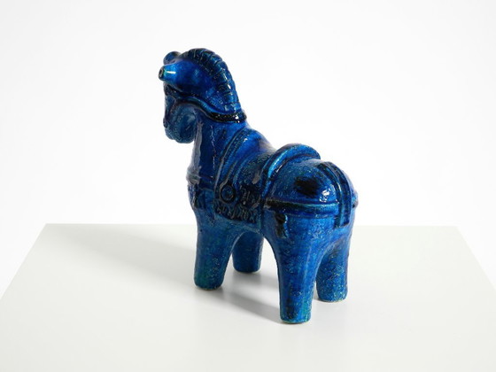 Image 1 of Wunderschönes Keramikpferd aus den 1960er Jahren aus der Kollektion „Rimini Blue“ von Aldo Londi für Bitossi, Italien.