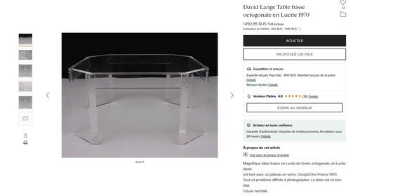 Image 1 of Wunderschöner großer quadratischer ATHENA-Couchtisch aus Acrylglas und Glas, entworfen von David Lange