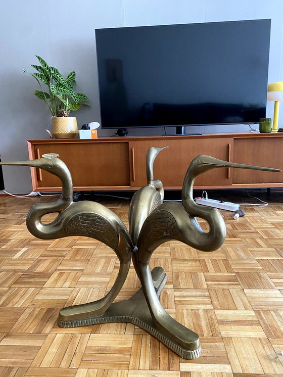 Image 1 of Tavolino da caffè vintage anni &#39;70 con gru in bronzo