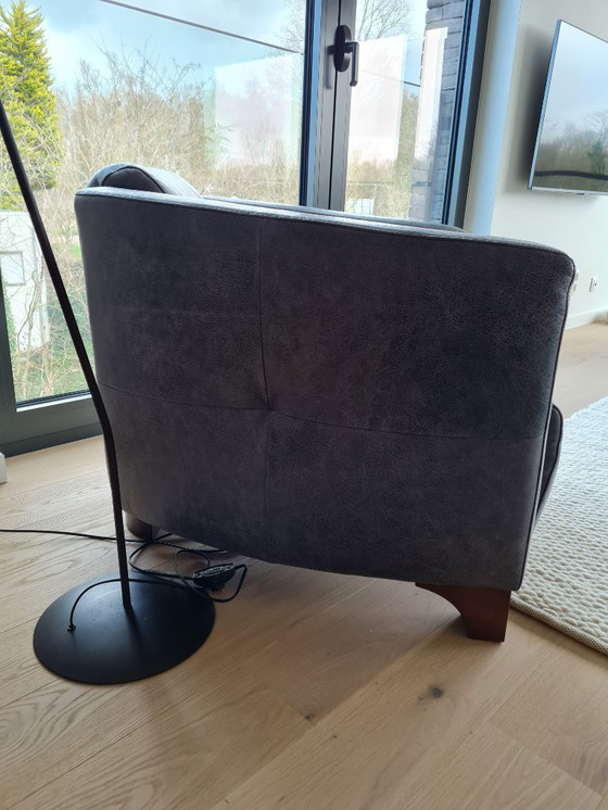 Image 1 of Fauteuil leder blue-denim met wenge voeten