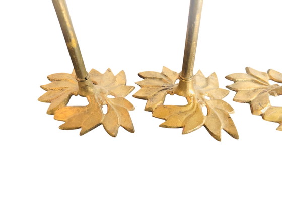 Image 1 of Ensemble van drie art nouveau vintage messing kandelaars bloemen 