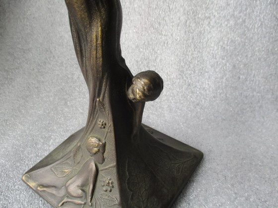 Image 1 of Bronze lamp base, Mother with 2 children, Art Deco style.