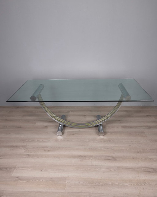 Vintage Metal, Brass, and Glass Table by Renato Zevi, 1970s