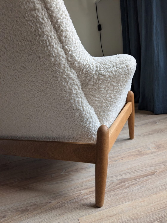 Image 1 of Ib Kofod Larsen for Bovenkamp Sofa in Oak wood and White Boucle Fabric