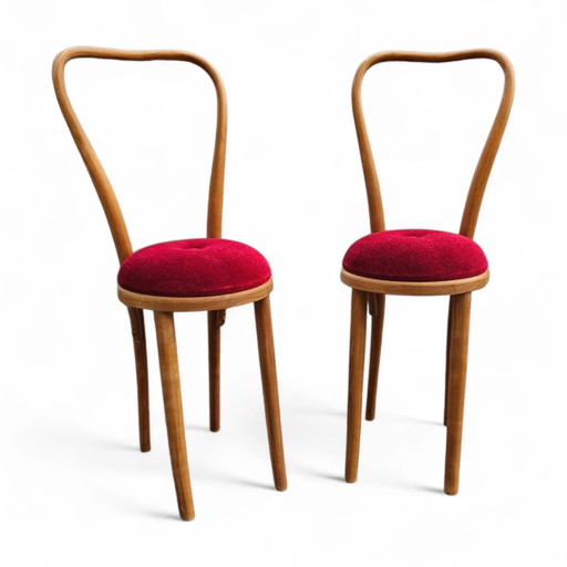 2 x Zeldzame Gebogen Houten Kuipstoel jaren 60
