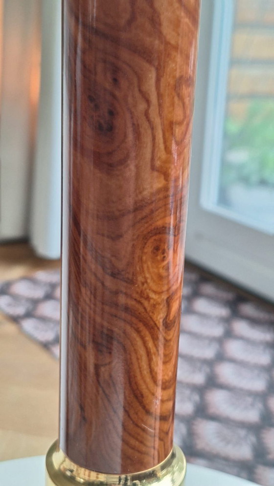 Beautiful Vintage Mid-Century Table Lamp – Brass & Burl Wood Look (Temde Style) – Metal (photo 2 of 10)