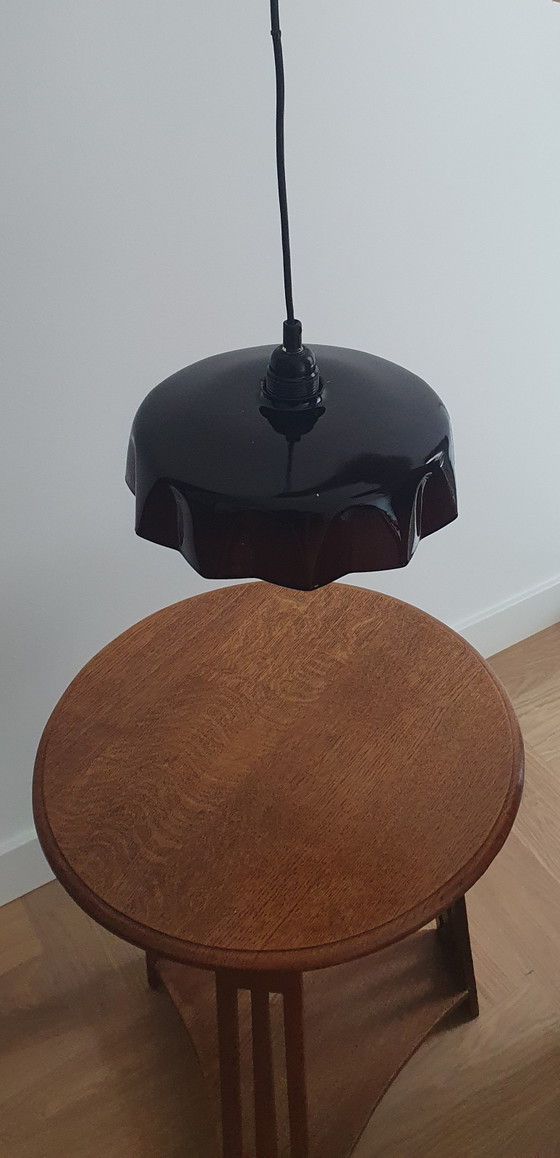Rare Vintage Vrieland Design Pendant Lamp – Organic Pudding Shape / Wavy Edge – Black Chocolate Brown Metal (photo 10 of 12)