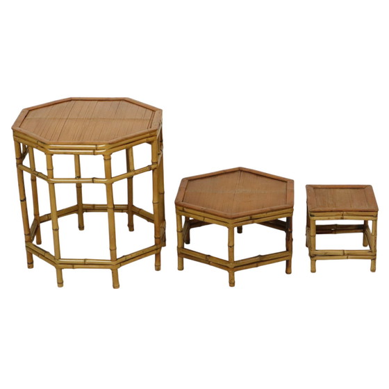 Image 1 of Bamboo and Rattan Side Tables Plant Tables Boho
