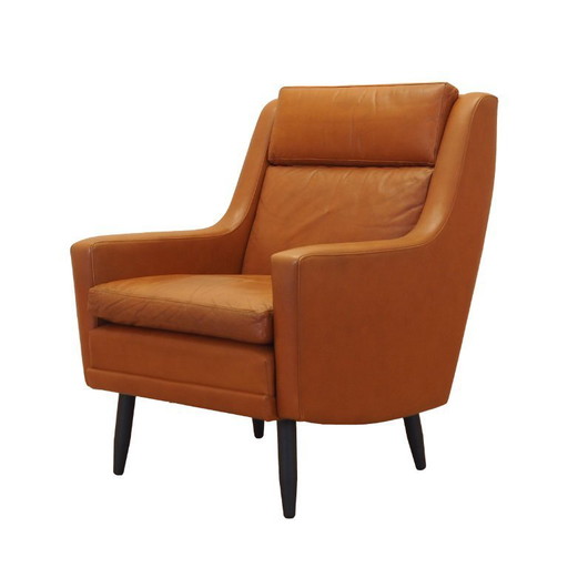Oranje fauteuil, Deens design, jaren 70, gemaakt in Denemarken.