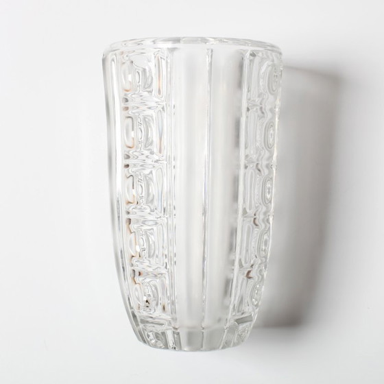 Image 1 of Vintage Clear Pressed Glass Vase / Bohemia Glass / 1950s