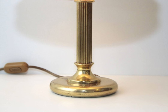 Image 1 of Brass table lamp with fabric border, 41cm, 1970s vintage