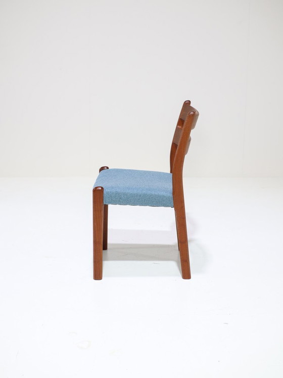 Image 1 of 4x Eetkamerstoelen EMC Møbler teak blauw Deens 1960s