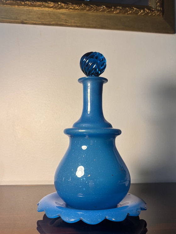 Image 1 of Blue flag carafe Opaline de Bercy