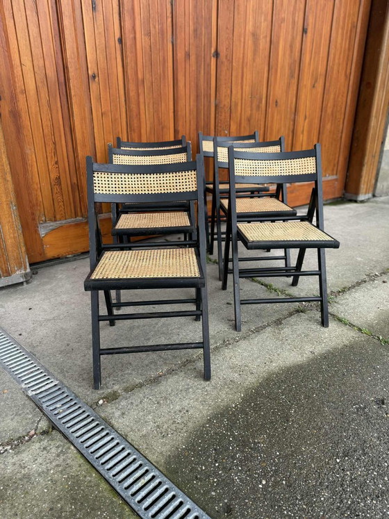 Vintage Folding Chairs with Cane Seats, 1970s, Set of 5 – Wood (photo 2 of 6)