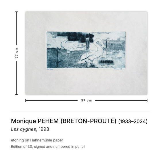 Image 1 of Monique PEHEM (BRETON-PROUTÉ) Die Schwäne Signierte Radierung 1993