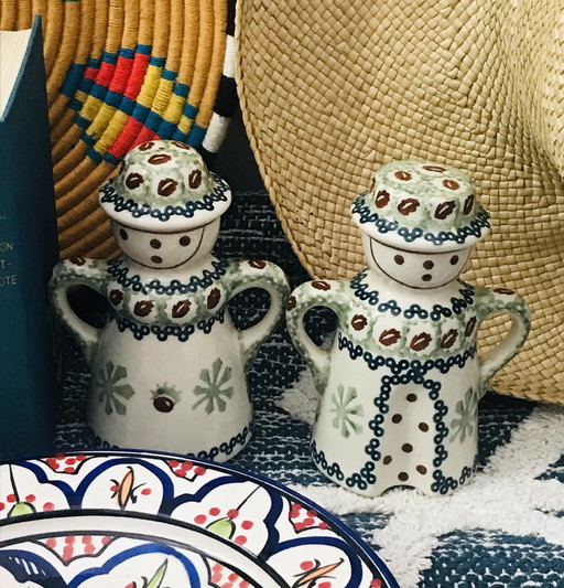 Salt and Pepper Shakers Boleslawiec Pottery Characters