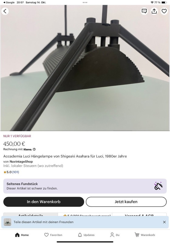 Image 1 of Ceiling lamp by Sigheaki Asahara for Luci Italia