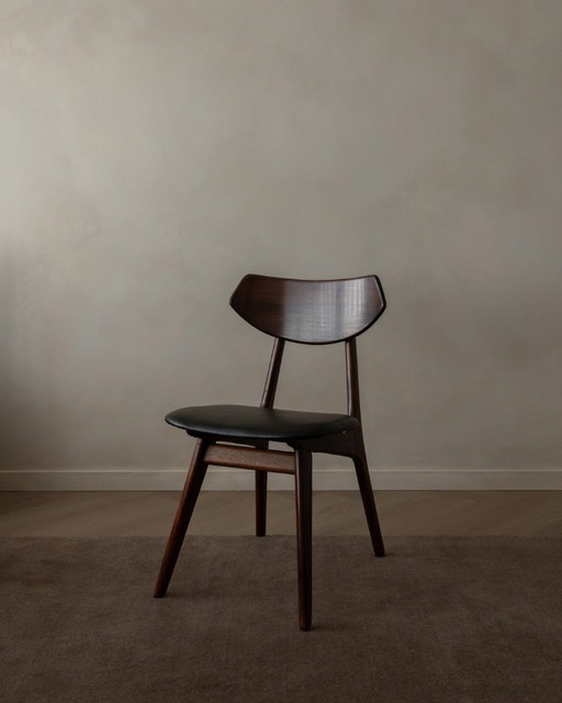 Vintage Dining Chairs by Louis van Teeffelen for AWA (Set of 6) | Reupholstered in Black Skai | Dutch Mid-Century | 1960s