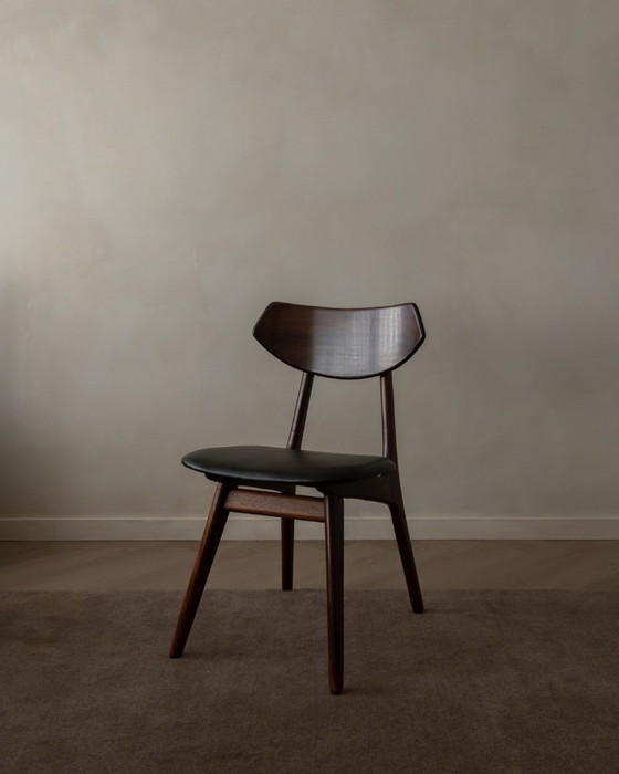 Image 1 of Vintage Dining Chairs by Louis van Teeffelen for AWA (Set of 6) | Reupholstered in Black Skai | Dutch Mid-Century | 1960s