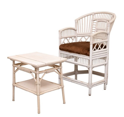 Set vintage Chippendale Brighton Pavilion rattan chair and table 1960s – fauteuils (photo 2 of 40)