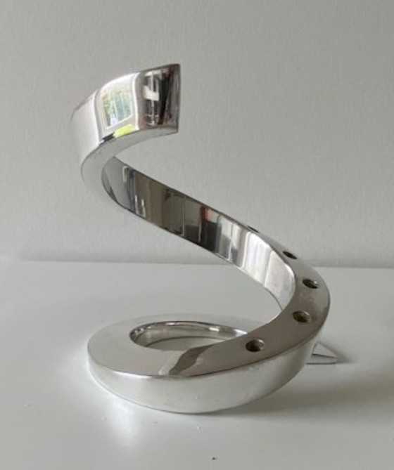 Image 1 of Dansk Designs Bertil Vallien chrome-plated modernist "Spiral" candlestick