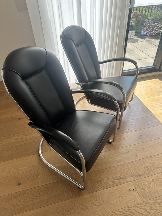 Set van 2 Gispen Classic AA Fauteuils – Zwart Leerontwerp van W.H. Gispen uit 1937 – Chrome, Leather (photo 12 of 13)