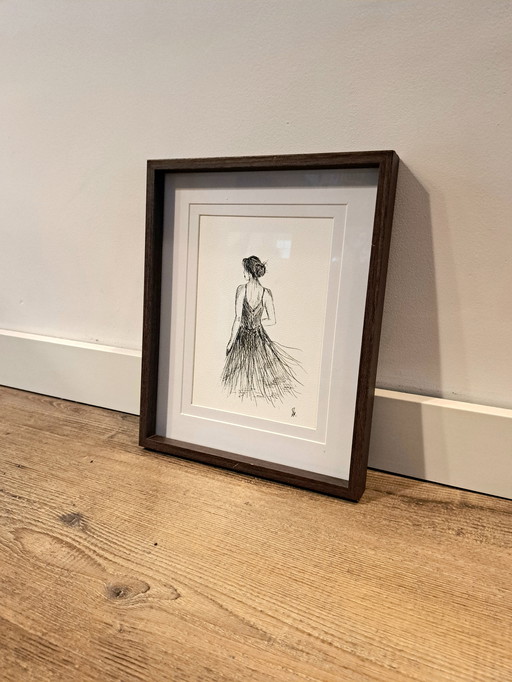 Illustration woman vintage look | Dark brown frame