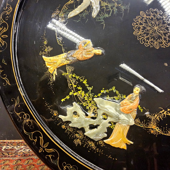 Image 1 of Vintage chinese salontafel / oosterse tafel (diameter:75cm)  Aziatische salontafel/ Bohemian salontafel/ koffietafel 