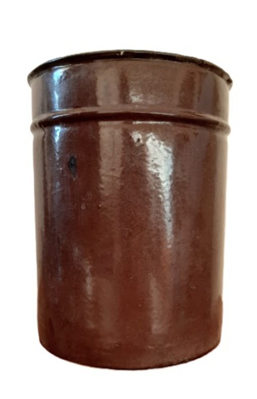 Vintage geëmailleerde metalen stortbak, emmer, pot