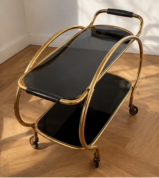 Vintage Barwagen | Messing & Schwarzglas | Hollywood Regency | Mid-Century – Bar carts, Metal (photo 2 of 5)