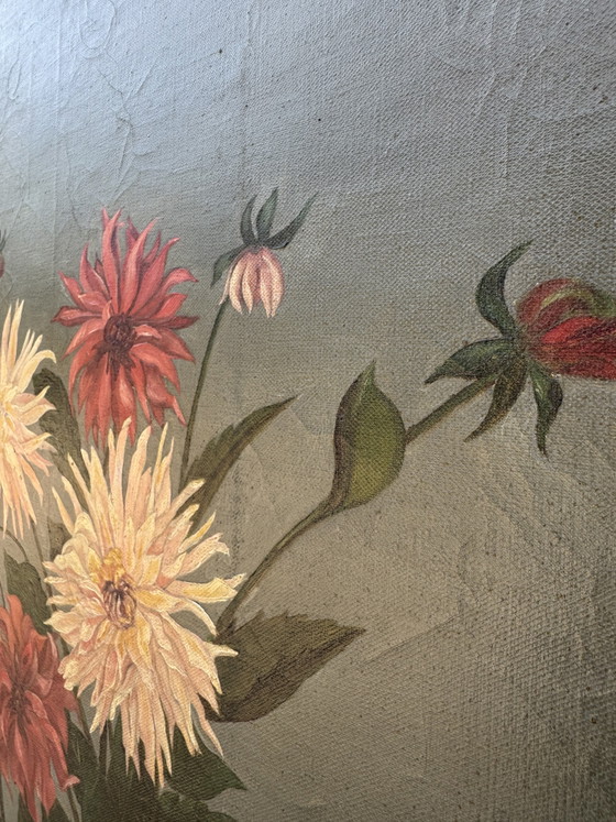 Image 1 of Antique painting of peonies, oil on canvas