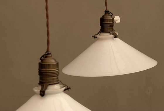 Suspension double années 50, Verre, Textile, Marron (photo 3 sur 12)