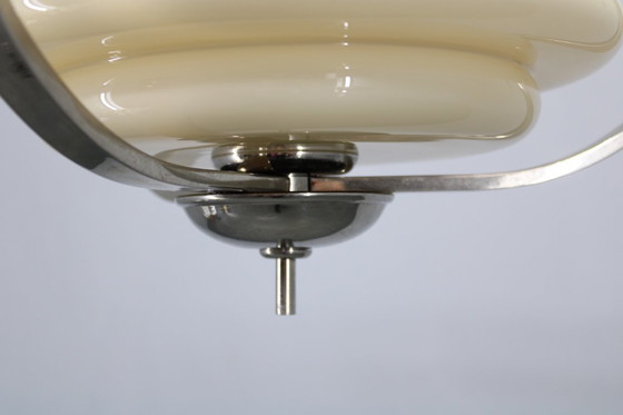 Image 1 of Lampadario Art Déco in nichel e vetro color crema degli anni '30