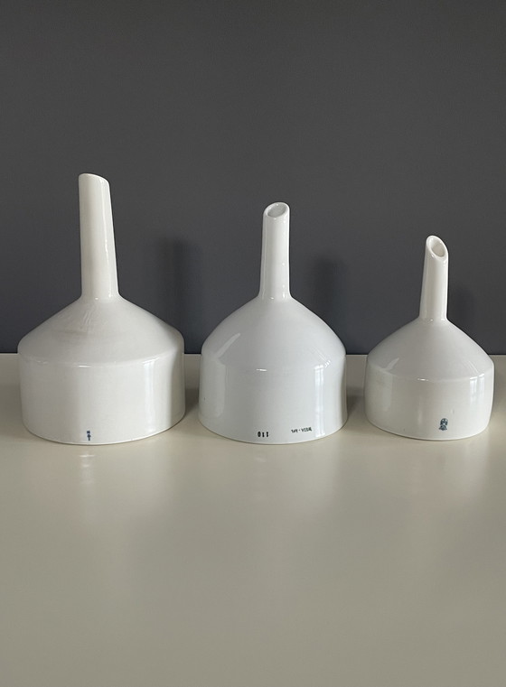 Image 1 of Vintage Design Set: Rare Ceramic Lab Funnels - Brutalist Art Objects From Europe