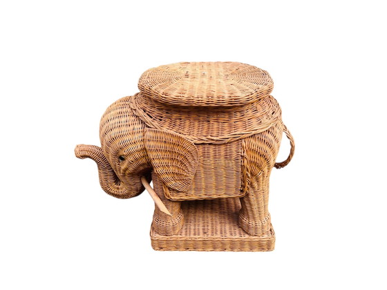 Image 1 of Vintage rieten grote olifant jaren 60 plantentafeltje / bijzettafeltje 
