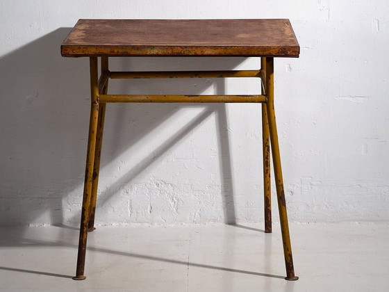 Ochre colored antique outdoor table (c.1920) #3, Garden tables, Iron, Brown, Vintage (photo 15 of 17)