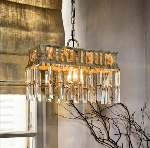 New: 2x Pendant Lamp Ocean, Chandelier With Faceted Glass