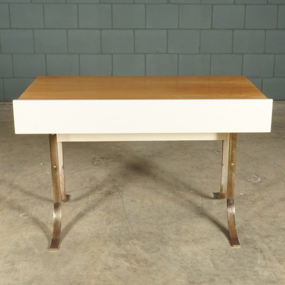 Bureau design vintage avec pieds traîneaux chromés – années 1970 – Bureaux, Metal, Wood (photo 17 of 24)