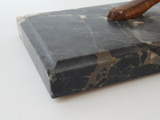 Image 1 of Art Deco Panter 1920-1930 in walnoothout en marmer, vintage jaren 20, 30, 1920, 1930