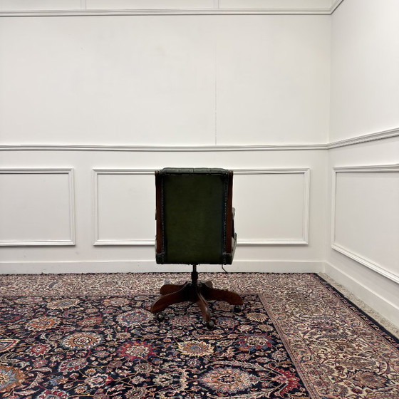 Green English Chesterfield Office Chair – Leather, Wood (photo 4 of 8)