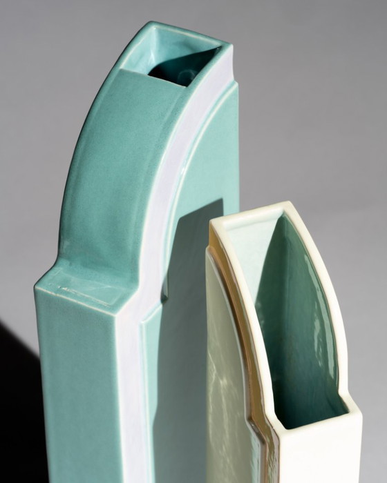 Image 1 of Rare Postmodern Ceramic Vase Duo Karl Till Staatliche Majolika Karlsruhe, 1996