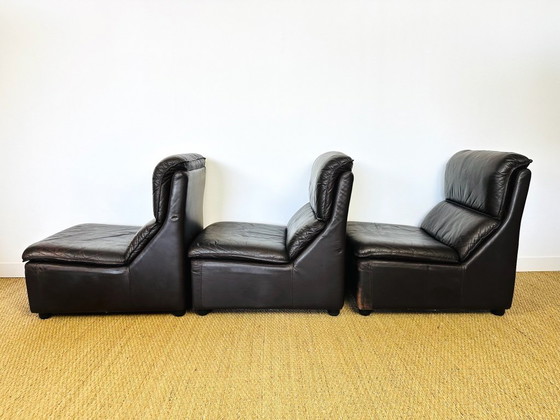 Image 1 of Canapé Modulaire et fauteuil vintage en Cuir, Allemagne, 1970, Set de 4