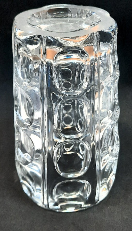 (W009) Ikonisches tschechisches Glas der Moderne: Vase mit konkaven ovalen Linsen – Sklo Union, 1960er-1970er Jahre