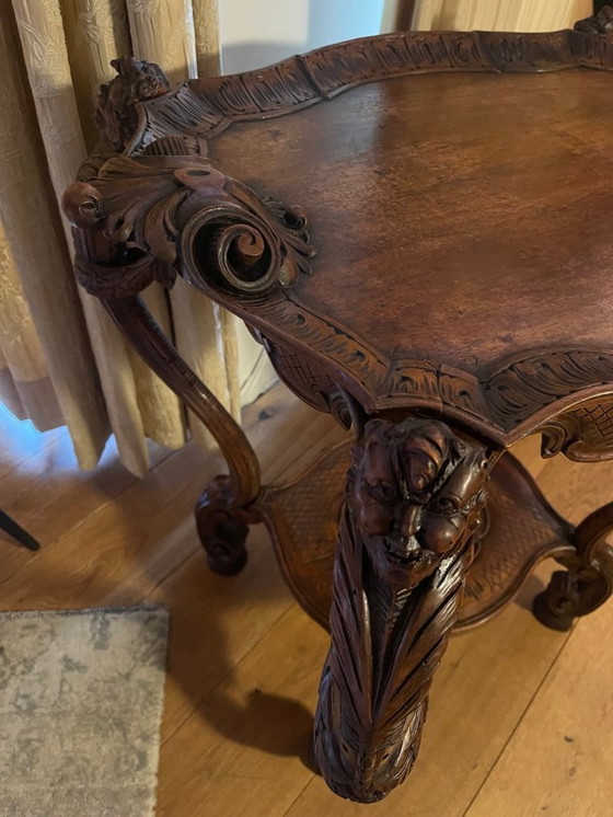 Image 1 of Mesa neorrenacentista con bandeja, italiana, siglo XIX, nogal macizo