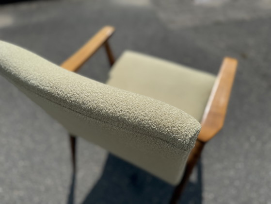 Mid Century Armchair Beige Vintage Easychair – Wood, Textile (photo 4 of 11)