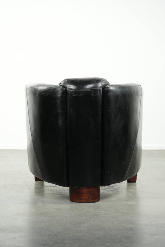 Image 1 of Leuke rundleren aviator fauteuil in stoer zwart vintage rundleer met een stoer een rijk patina