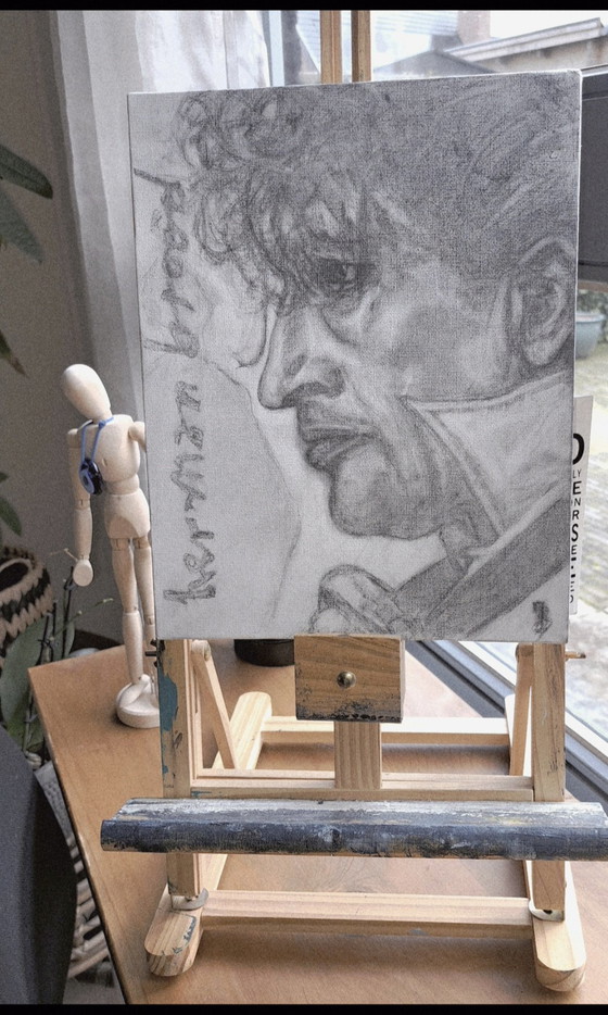 Image 1 of Image au crayon sur toile « Herman Brood »