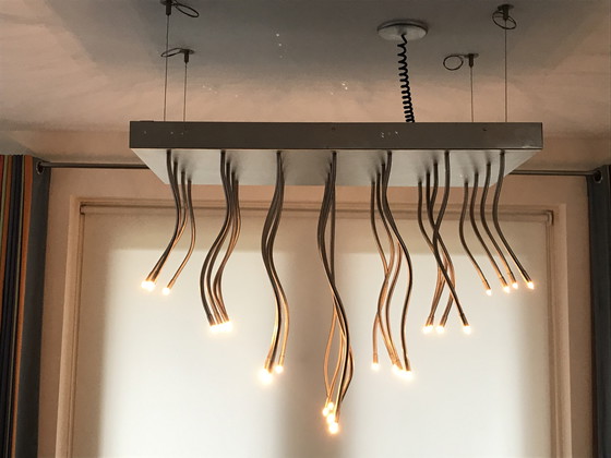 Image 1 of Designer stainless steel dining table lamp with halogen bulbs, dimmable