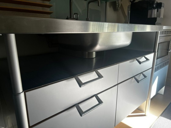 Bulthaup System 20 with Bosch retro refrigerator and oven/microwave block, Furniture, Glass, Metal, Brown (photo 4 of 16)