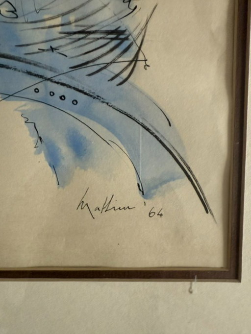 Georges Mathieu, gouache op papier, 1964